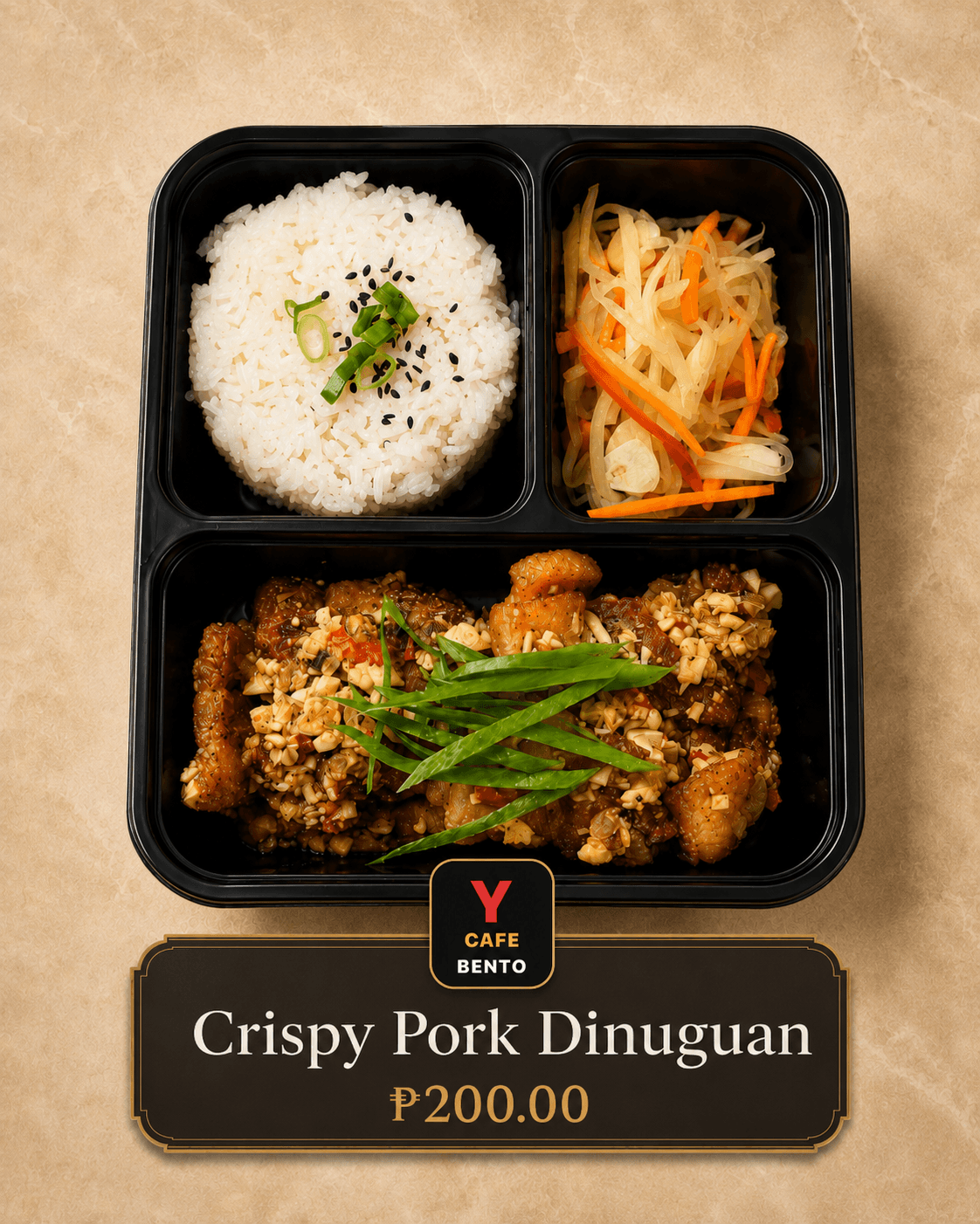 Crispy Pork Dinuguan Y Cafe Bento menu card