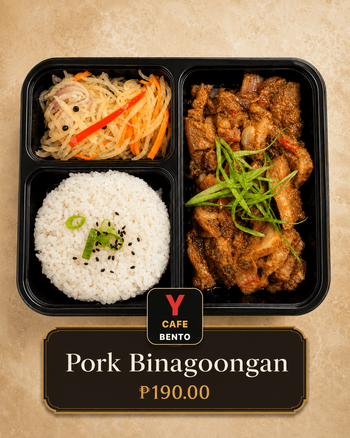 Pork Binagoongan Y Cafe Bento menu card
