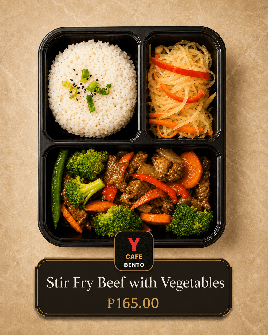Stir Fry Beef with Vegetables Y Cafe Bento menu card
